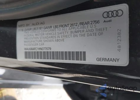 2017 Audi A6 2.0T Premium from USA, damaged, VIN WAUG8AFC1HN077079